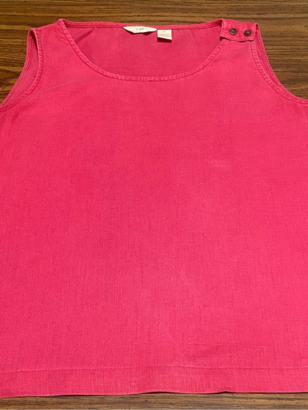JJill Size M Pink Sleeveless 100% Linen Tank Shoulder Button